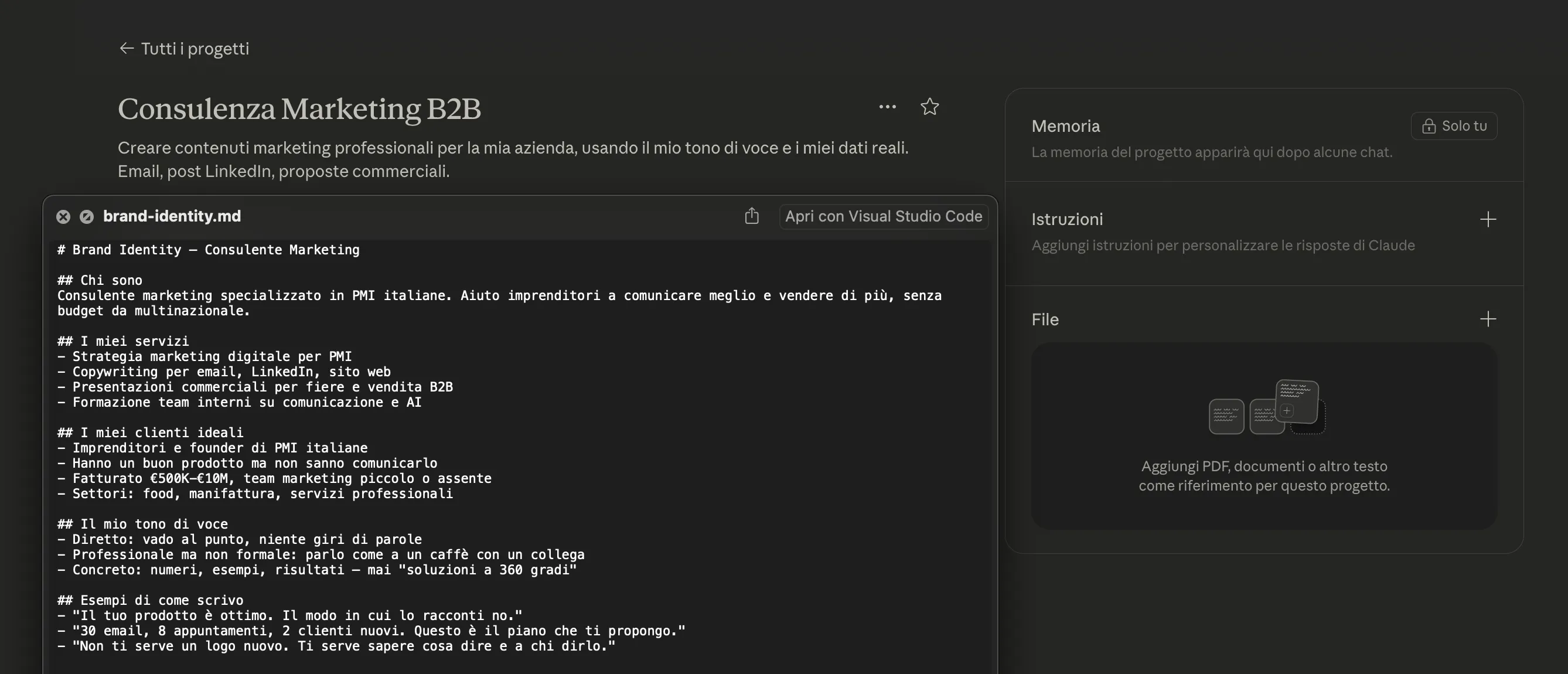 Sezione file di un Progetto su Claude